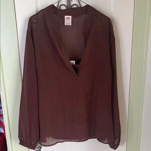 Faded Glory Deep Brown Sheer Blouse